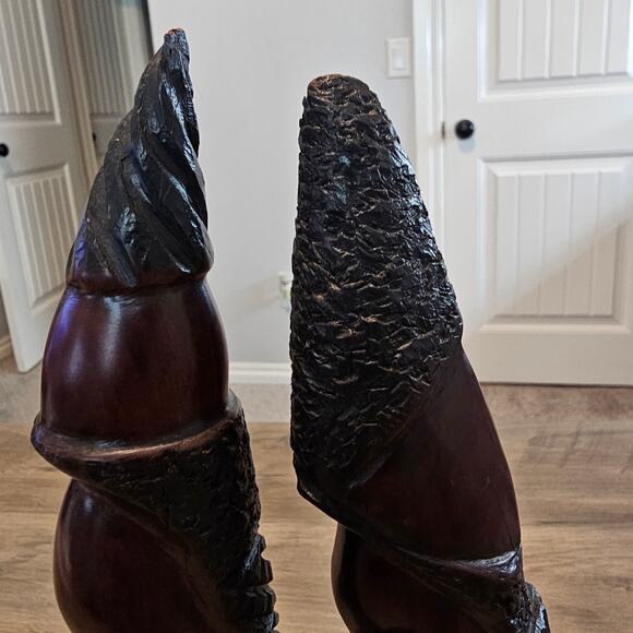 Vintage African Couple Carved Bust Wood Art Statues Handcrafted Tribal 10" - Picture 12 of 16